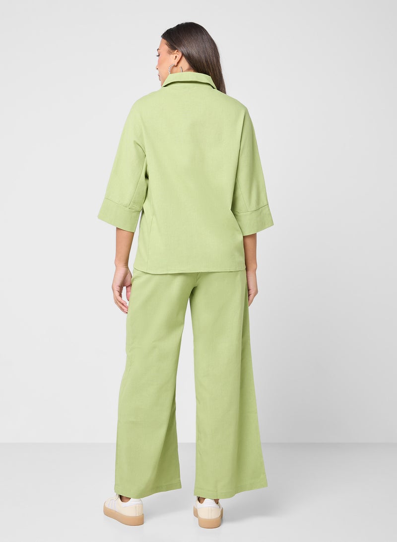 Ginger Linen Blend Relaxed Fit Shirt & Pant Coord Set - Image 2