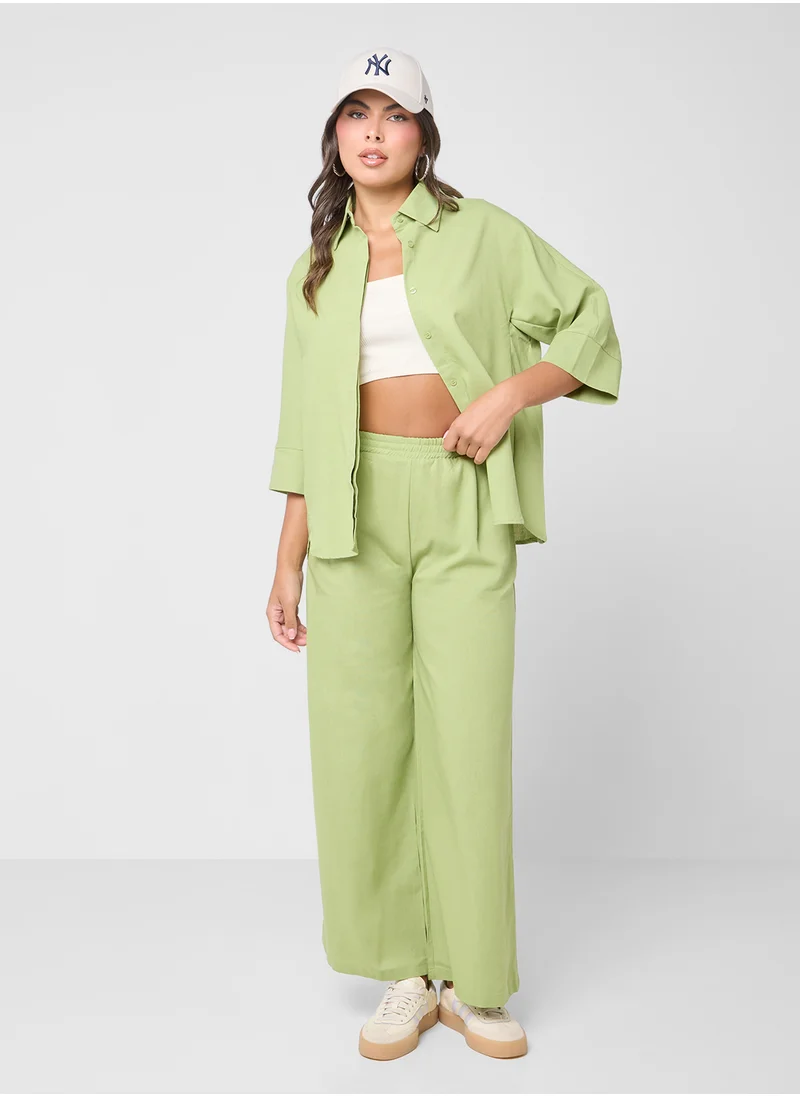 Ginger Linen Blend Relaxed Fit Shirt & Pant Coord Set