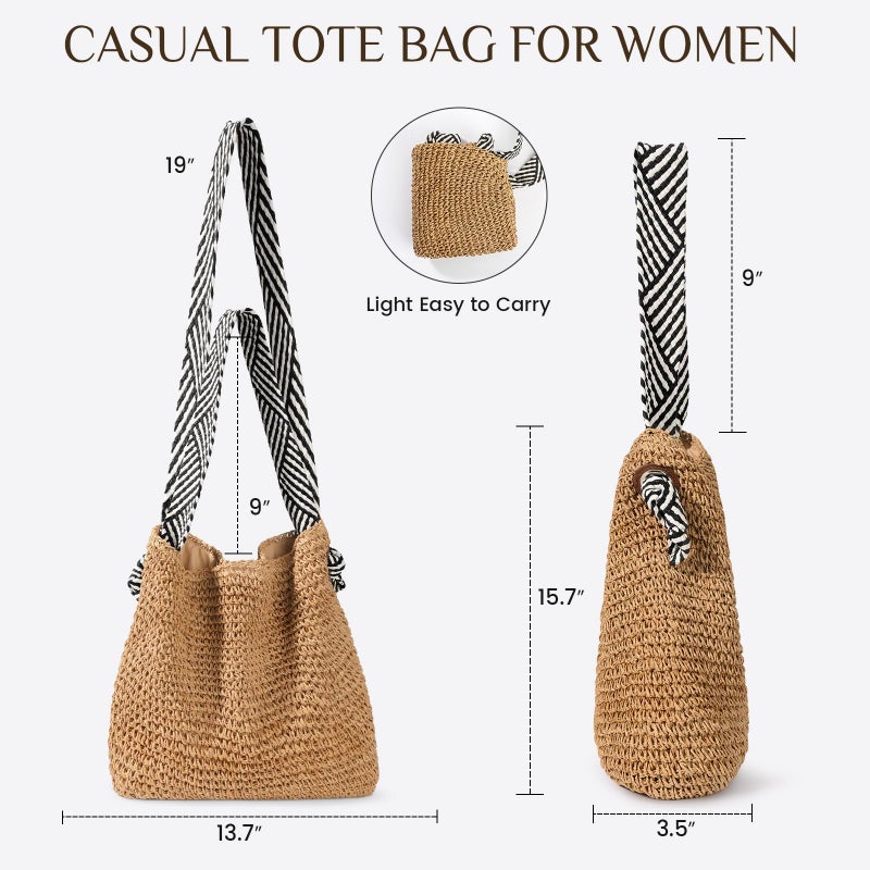 fauson Beach Bags for Women Woven Beach Tote Bag Casual Boho Large Crossbody Shoulder Handbags Purse for Vacation Holiday - Image 3
