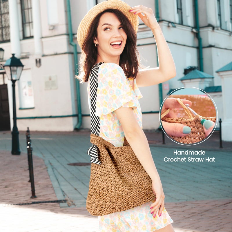 fauson Beach Bags for Women Woven Beach Tote Bag Casual Boho Large Crossbody Shoulder Handbags Purse for Vacation Holiday - Image 4