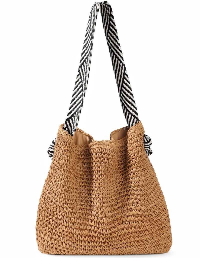 fauson Beach Bags for Women Woven Beach Tote Bag Casual Boho Large Crossbody Shoulder Handbags Purse for Vacation Holiday - Image 1