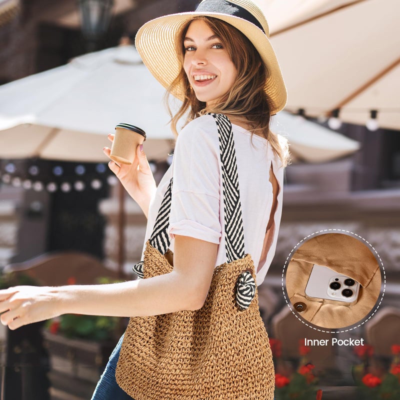 fauson Beach Bags for Women Woven Beach Tote Bag Casual Boho Large Crossbody Shoulder Handbags Purse for Vacation Holiday - Image 5
