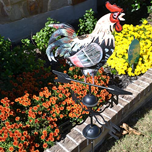 Westcharm 48 in. Crowing Metal Rooster Weathervane | Wind Wheel Decorative Garden Stake with Rooster Ornament | Chicken Garden Weather Vane - Image 3