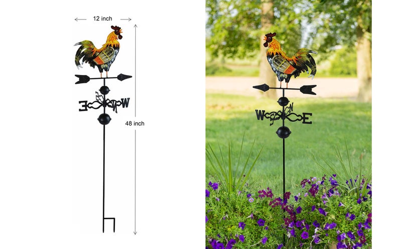 Westcharm 48 in. Crowing Metal Rooster Weathervane | Wind Wheel Decorative Garden Stake with Rooster Ornament | Chicken Garden Weather Vane - Image 5