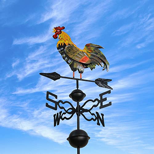 Westcharm 48 in. Crowing Metal Rooster Weathervane | Wind Wheel Decorative Garden Stake with Rooster Ornament | Chicken Garden Weather Vane - Image 2