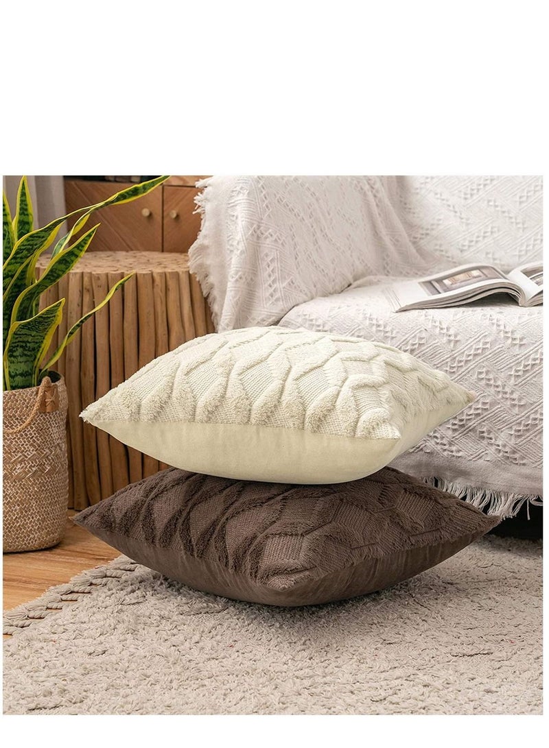Throw Pillow Covers, Set of 2 Decorative Farmhouse Boho Cases Shells Soft Plush Wool Pillowcases for Couch Bedroom Living Room Sofa (Beige, 16 x Inch) - Image 3