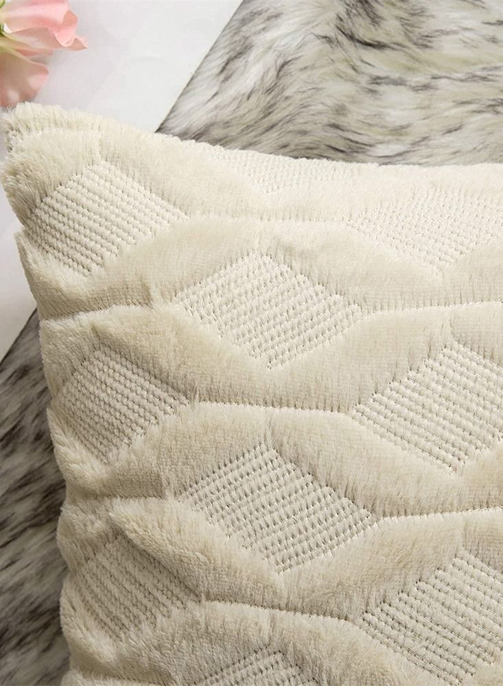 Throw Pillow Covers, Set of 2 Decorative Farmhouse Boho Cases Shells Soft Plush Wool Pillowcases for Couch Bedroom Living Room Sofa (Beige, 16 x Inch) - Image 5