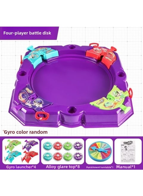 Toy Double Top Battle Pull Line Parent-Child Combat Interactive Table Game Luminous Alloy Boy-Colour:Upgraded Purple Four-person Gyro Plate + 8 Luminous Gyro (comes With A Penalty Plate)