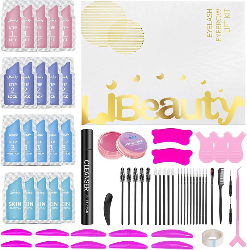 مجموعة رفع الرموش ليبيوتي مجموعة رفع الرموش مجموعة تصفيف الرموش مع لاصق بلسم ووسادات عيون لاصقة قابلة لإعادة الاستخدام أدوات تجعيد الرموش لرفع الرموش بسرعة في المنزل والصالون