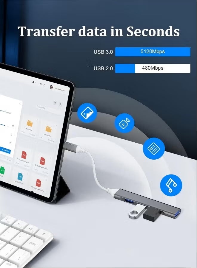 موزع USB صغير محمول من النوع C، 4 في 1 - موزع USB 3.0 + USB 2.0 لأجهزة الكمبيوتر المحمولة، ماك بوك، آيباد، والأجهزة اللوحية - Image 4