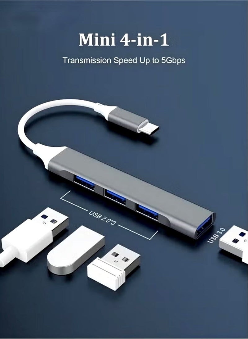 موزع USB صغير محمول من النوع C، 4 في 1 - موزع USB 3.0 + USB 2.0 لأجهزة الكمبيوتر المحمولة، ماك بوك، آيباد، والأجهزة اللوحية - Image 1