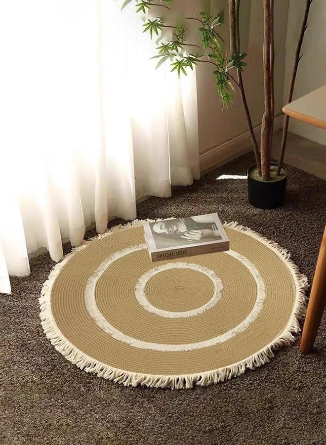 Hometaste Modern Hand Braided Area Rug Carpet Area Rugs Tassel Area Rug Carpet Soft Floor Mats Round Boho Handwoven Tassel Carpet Mats And Rugs Vintage Decor Traditional Carpets (D_3, Small_100X100Cm)