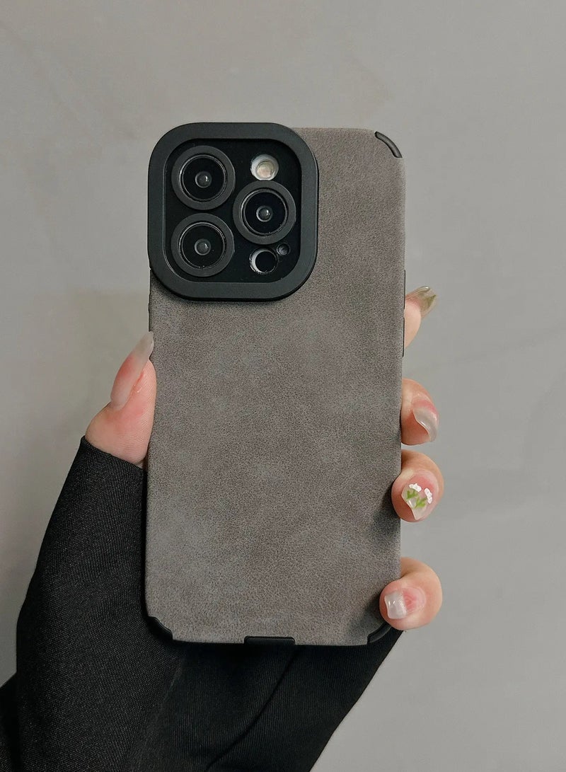 جومو ستور غطاء فاخر من جلد PU لهاتف iPhone 13 Pro Max – غطاء واقٍ بملمس جلد الحمل مقاوم للصدمات للرجال والنساء، مع حماية للعدسة، نحيف ومتين، مقاوم للخدوش والصدمات - Image 3