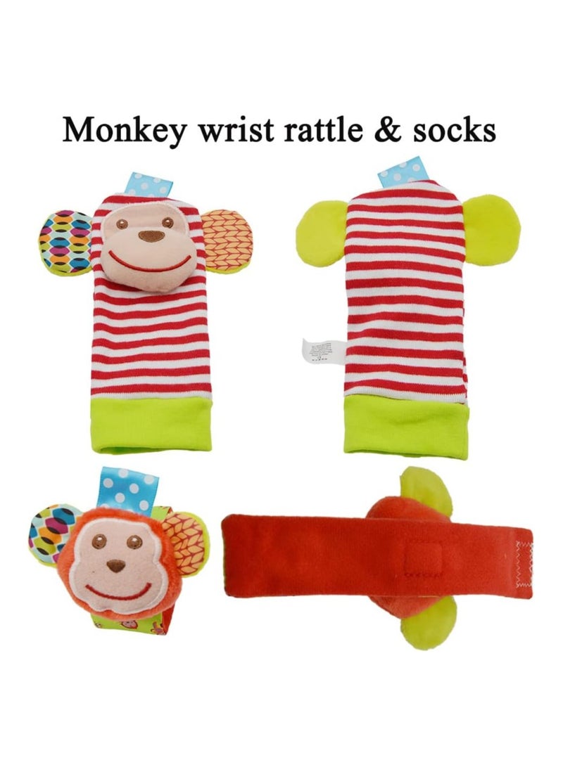 Baby Wrist Rattles Toys & Foot Sock Rattle Toy, Monkey, Elephant, 4 Pieces  - Image 2