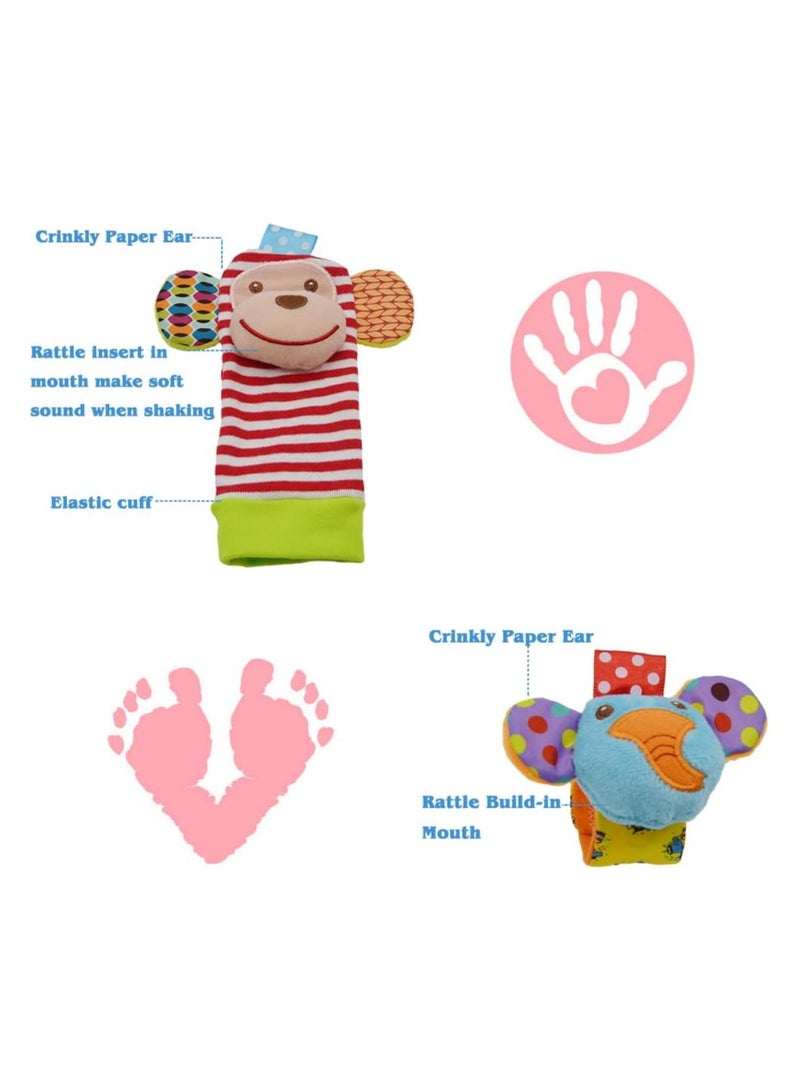 Baby Wrist Rattles Toys & Foot Sock Rattle Toy, Monkey, Elephant, 4 Pieces  - Image 4