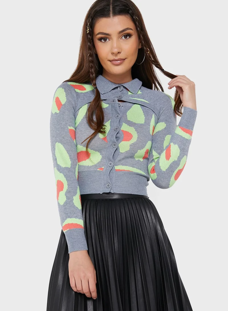 Ginger Printed Vest & Cropped Sleeve Cardigan