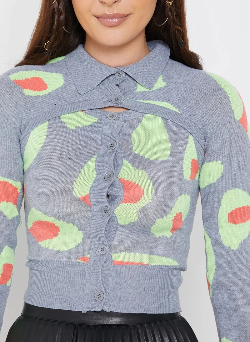 Ginger Printed Vest & Cropped Sleeve Cardigan