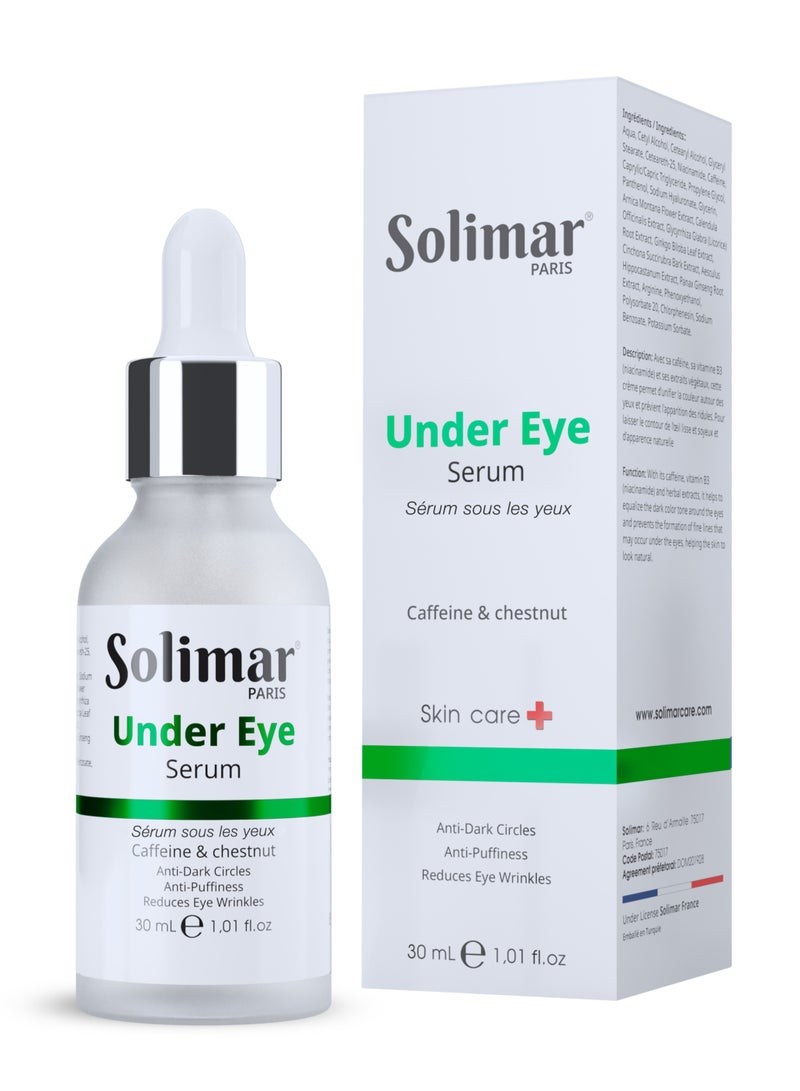Solimar Paris Under Eye Serum 30ml - Targets to reduce dark circles, eye bags, fine lines & wrinkles, boost brightness and clarity - Image 1