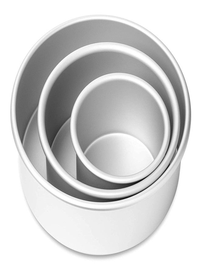 Eabir 3 in 1 Aluminium Round Cake Mould | Aluminium Baking Round Cake Pan/Mould for Microwave Oven - 4", 5", 6" (Cake Size .3 inch Height) Color Silver - Image 2