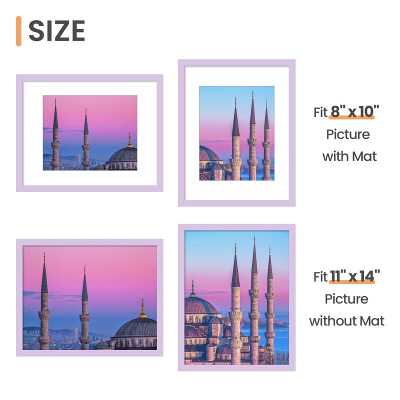 upsimples 11x14 Picture Frame  Display Pictures 8x10 with Mat or 11 x 14 Without  Wall Hanging Photo Frames  Purple  1 Pack - Image 3
