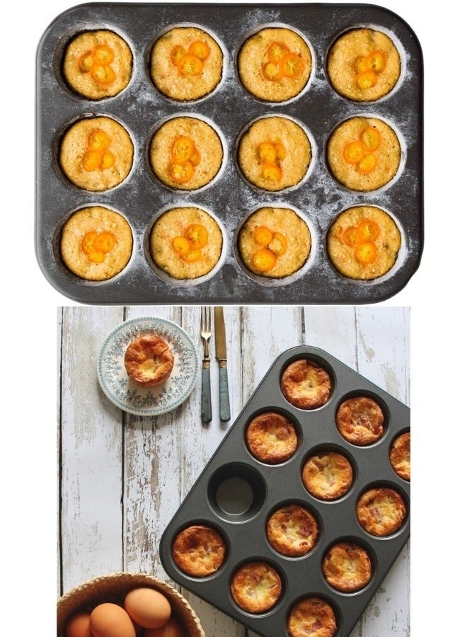 Happy Home Nonstick 12-Cup Muffin Baking Tray – 35×26cm Cupcake & Muffin Pan for Oven, Fridge & Freezer – Easy Release Non-Stick Surface, 4cm Deep Cupcake Tin for Baking Cupcakes, Mini Muffins & Desserts – Easy to Clean - Image 2