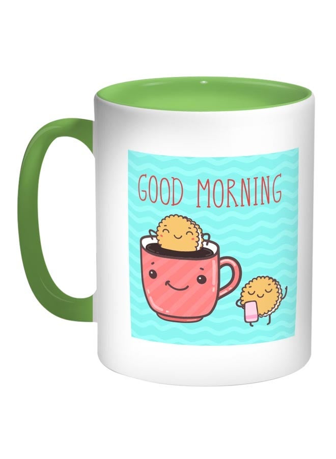 RYN Good Morning Printed Coffee Mug Blue/White/Green 11ounce
