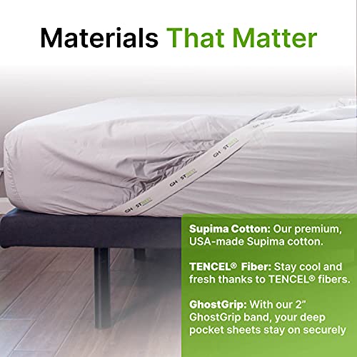 GhostBed King Cooling Supima Cotton and Tencel Luxury Sheet Set - Wrinkle Resistant with Deep Pockets, 6 Piece, Gray - Image 4