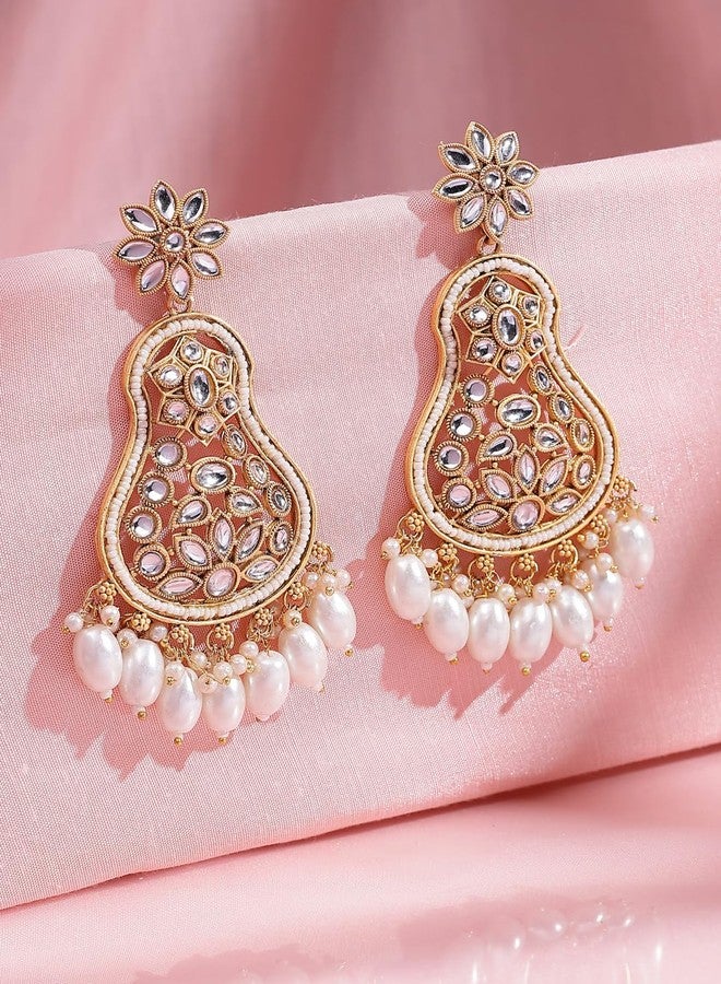 ADIVA 22K Gold-Plated Glossy Pearl & Multi Stone Studded-Studded & Beads Peacock Shaped Ear Cuff Earrings Set for women, Traditional Stylish Jhumka for Girls Party, Wedding, Festive - Image 4