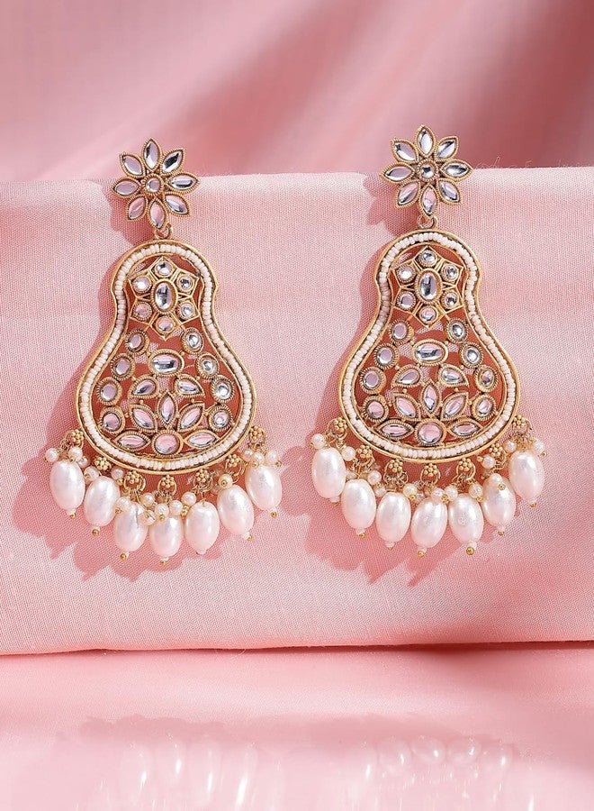 ADIVA 22K Gold-Plated Glossy Pearl & Multi Stone Studded-Studded & Beads Peacock Shaped Ear Cuff Earrings Set for women, Traditional Stylish Jhumka for Girls Party, Wedding, Festive - Image 2