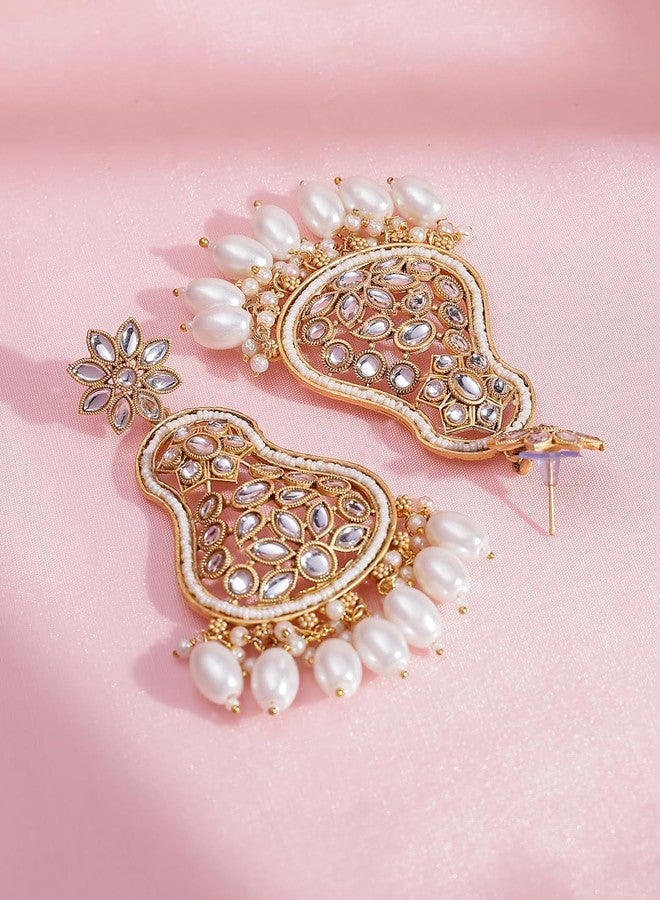 ADIVA 22K Gold-Plated Glossy Pearl & Multi Stone Studded-Studded & Beads Peacock Shaped Ear Cuff Earrings Set for women, Traditional Stylish Jhumka for Girls Party, Wedding, Festive - Image 5