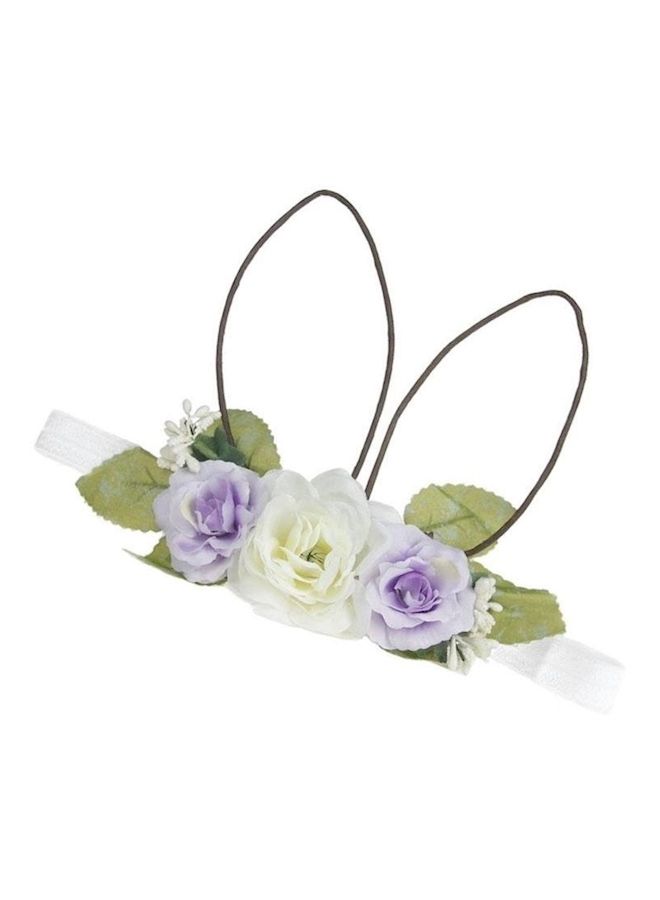 NIBEMINENT Spring Bunny Flower Crown Headband White/Purple/Green - Image 1
