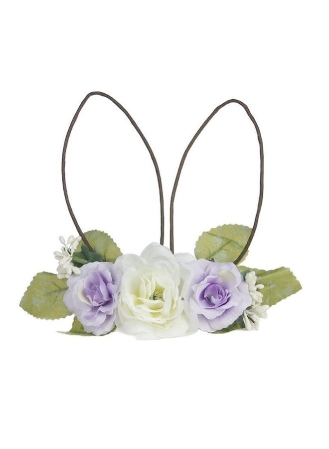 NIBEMINENT Spring Bunny Flower Crown Headband White/Purple/Green - Image 3