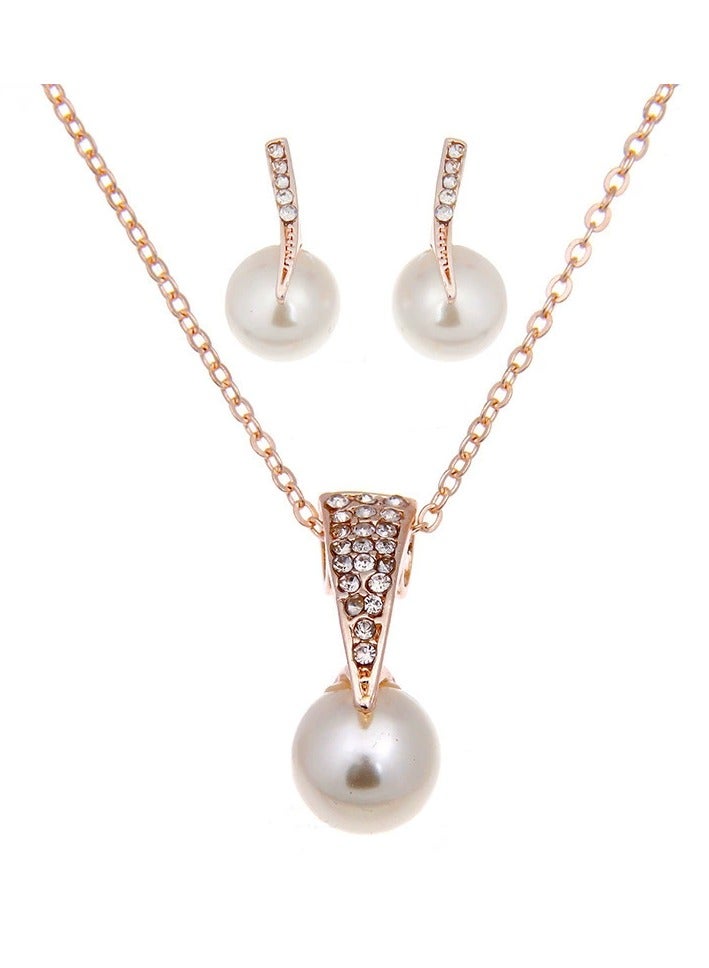 Goolsky طقم مجوهرات نسائي من اللؤلؤ وزيركونيا مكعبة - قلادة وأقراط دراسية، مناسبة لحفلات الزفاف، الحفلات والارتداء اليومي