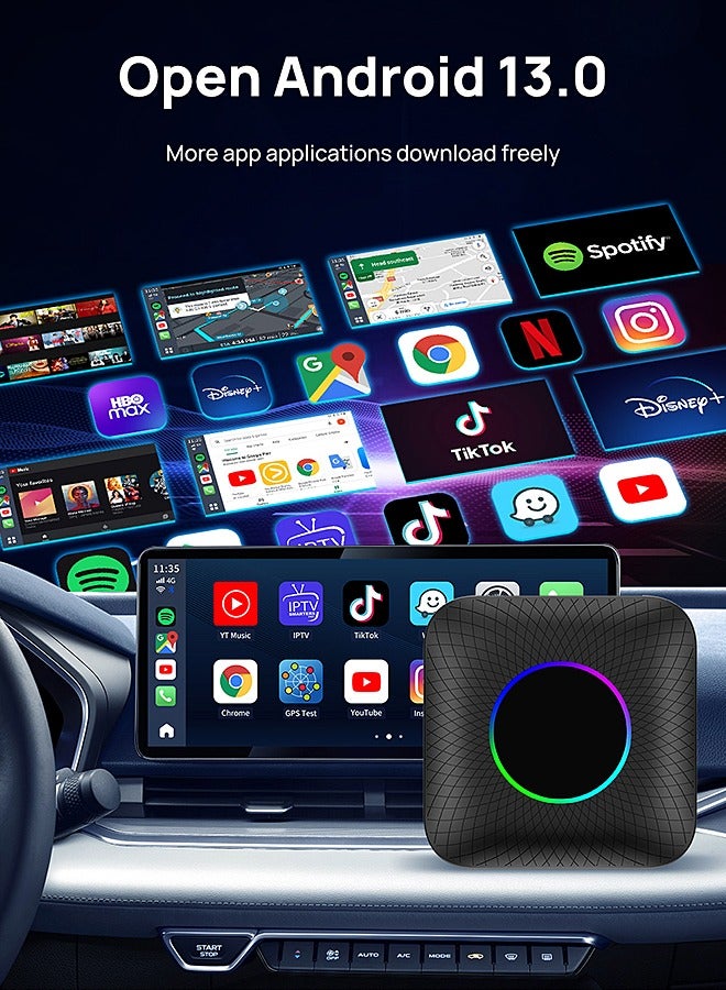 Wireless CarPlay Box - Wireless Android Auto 4GB+64GB (RAM+ROM) - Car Adapter - 3-in-1 Car AI Box - Built-in GPS, Android 13, Dual-band Wifi, Bluetooth - Image 2