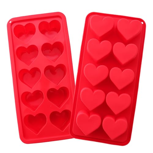 Gvhntk 2 Pcs Heart Shaped Ice Cube Trays 10-Cavity Heart Shaped Silicone Molds Red Heart Ice Cube Molds for Ice Cubes, Candy, Chocolate, Cocktails, Whiskey, Candle - Image 1