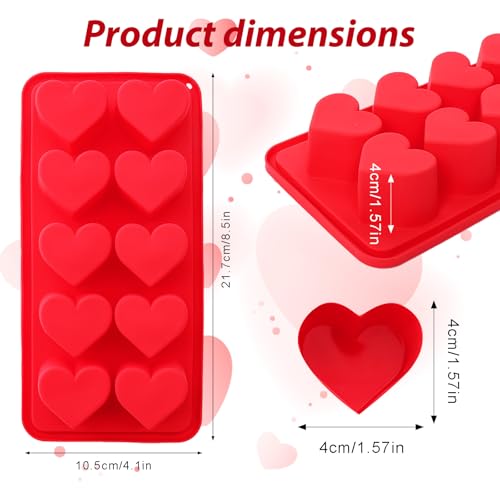 Gvhntk 2 Pcs Heart Shaped Ice Cube Trays 10-Cavity Heart Shaped Silicone Molds Red Heart Ice Cube Molds for Ice Cubes, Candy, Chocolate, Cocktails, Whiskey, Candle - Image 3