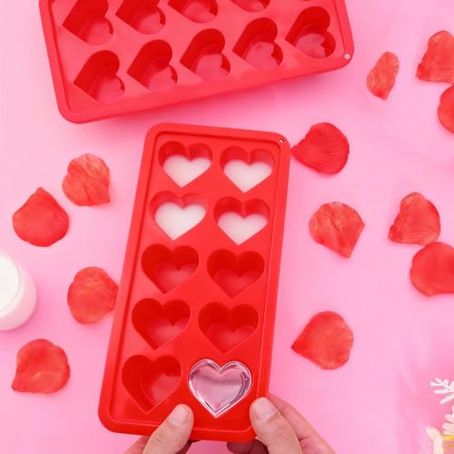 Gvhntk 2 Pcs Heart Shaped Ice Cube Trays 10-Cavity Heart Shaped Silicone Molds Red Heart Ice Cube Molds for Ice Cubes, Candy, Chocolate, Cocktails, Whiskey, Candle - Image 4