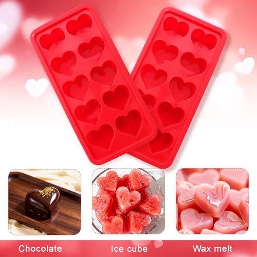 Gvhntk 2 Pcs Heart Shaped Ice Cube Trays 10-Cavity Heart Shaped Silicone Molds Red Heart Ice Cube Molds for Ice Cubes, Candy, Chocolate, Cocktails, Whiskey, Candle - Image 2