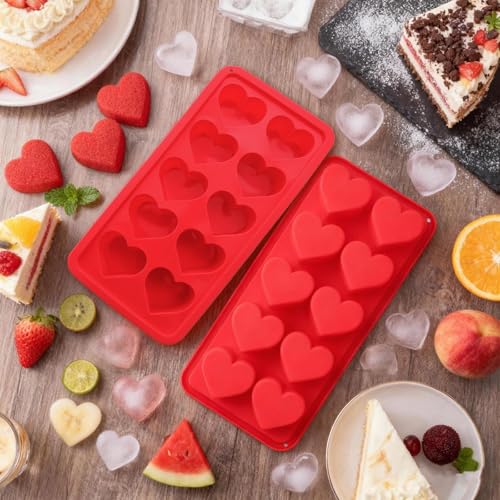 Gvhntk 2 Pcs Heart Shaped Ice Cube Trays 10-Cavity Heart Shaped Silicone Molds Red Heart Ice Cube Molds for Ice Cubes, Candy, Chocolate, Cocktails, Whiskey, Candle - Image 5