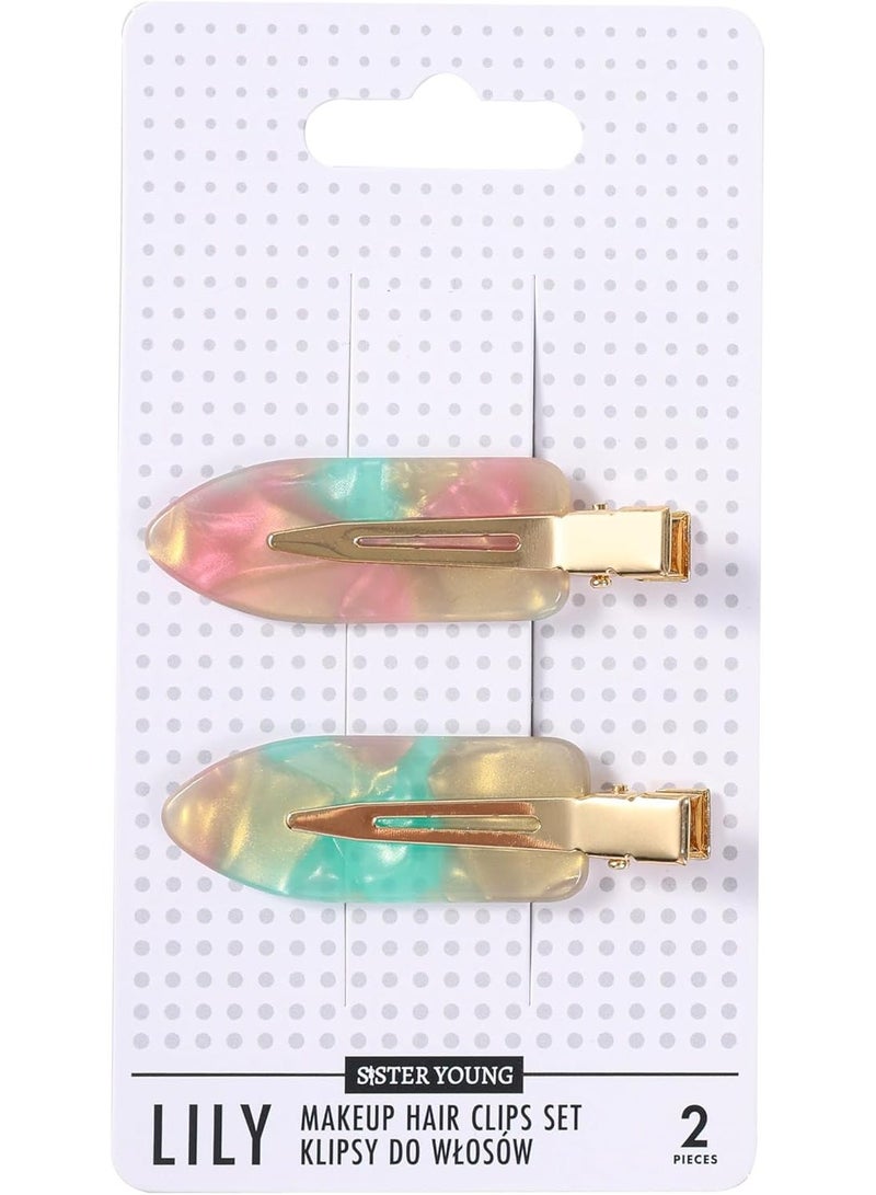 Sister Young LILY Hair Clips for Makeup & Hair Styling, Crimp-Free No Crease Hair Clips, 2 Pieces (Pink Green) - Image 1