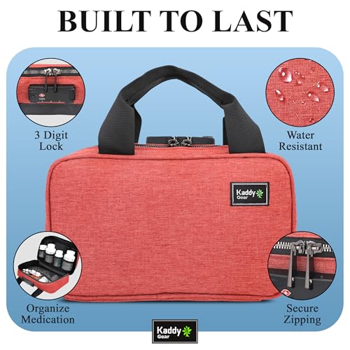 KADDY GEAR Kaddy Secure Pill Organizer Box, Storage for Bottles of Medicine or Supplements; Toiletry; Travel or Home, TSA Approved Lock (Red) - Image 4