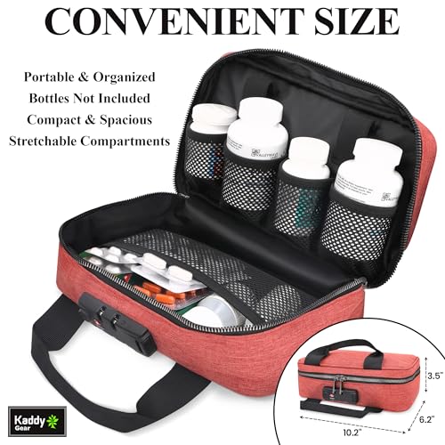 KADDY GEAR Kaddy Secure Pill Organizer Box, Storage for Bottles of Medicine or Supplements; Toiletry; Travel or Home, TSA Approved Lock (Red) - Image 2