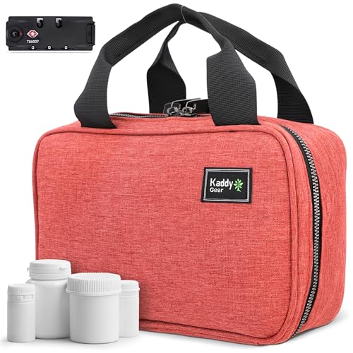 KADDY GEAR Kaddy Secure Pill Organizer Box, Storage for Bottles of Medicine or Supplements; Toiletry; Travel or Home, TSA Approved Lock (Red) - Image 1
