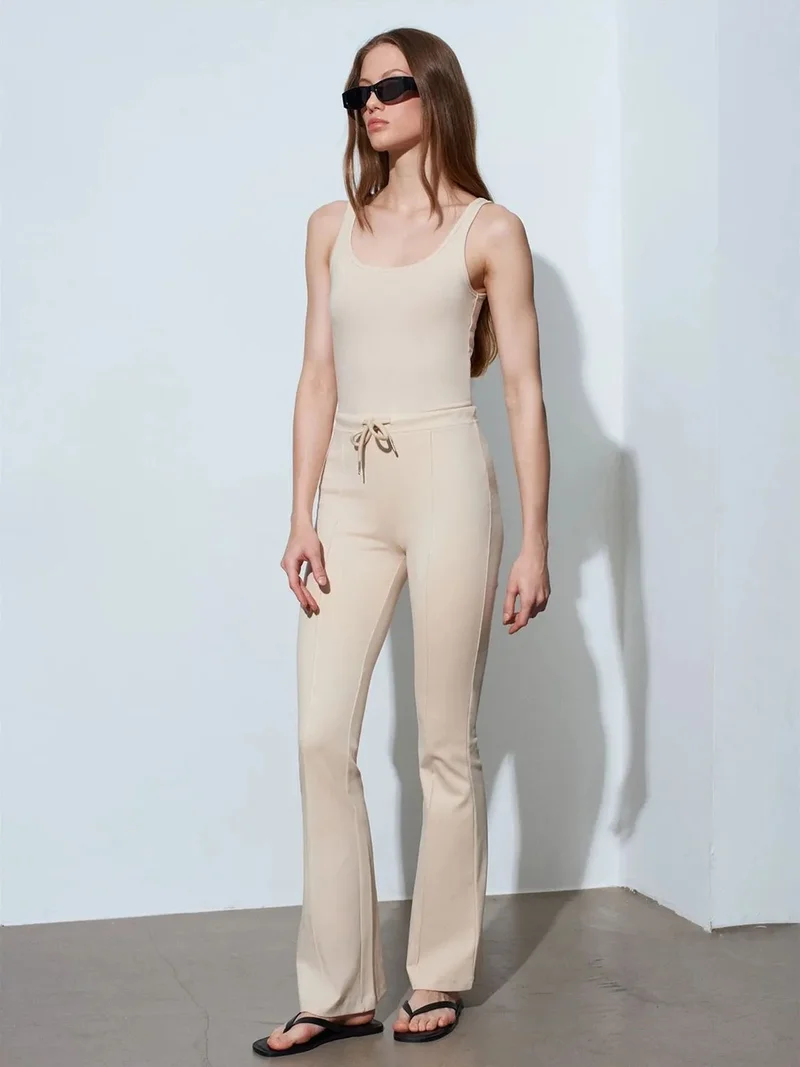 Dilvin DILVIN Mid-Waist Flare Jersey Pants With Drawstring