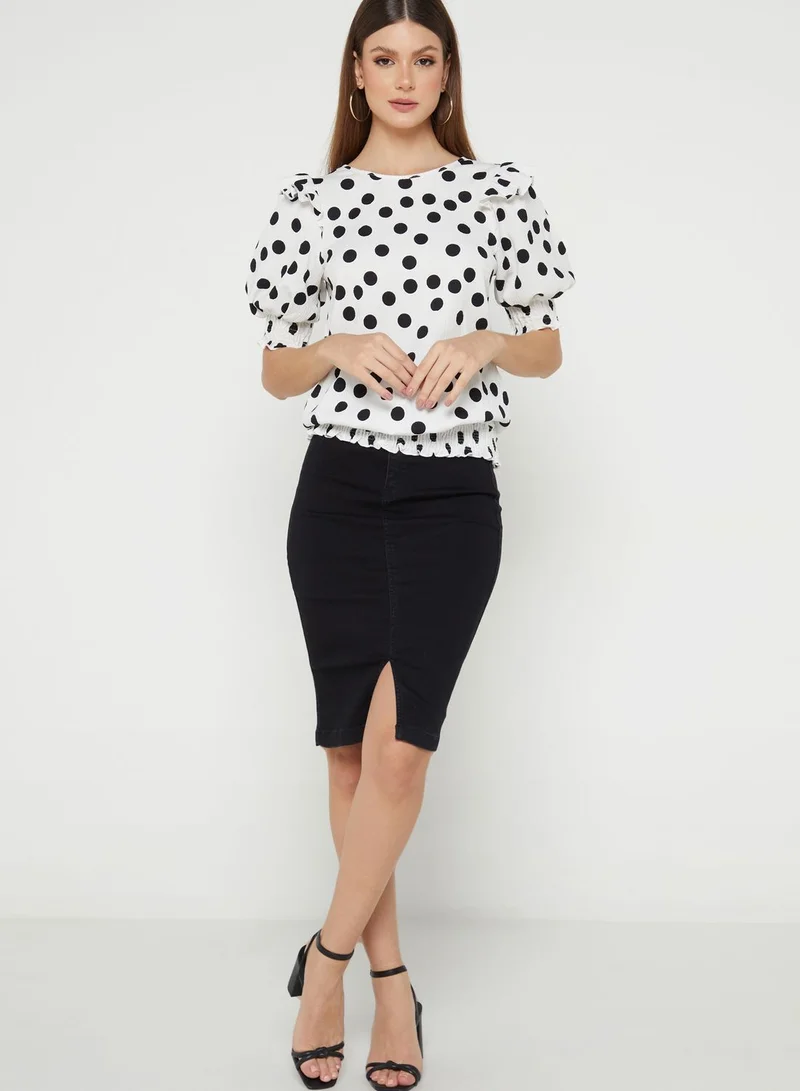 Wallis Petite Balloon Sleeve Printed Top