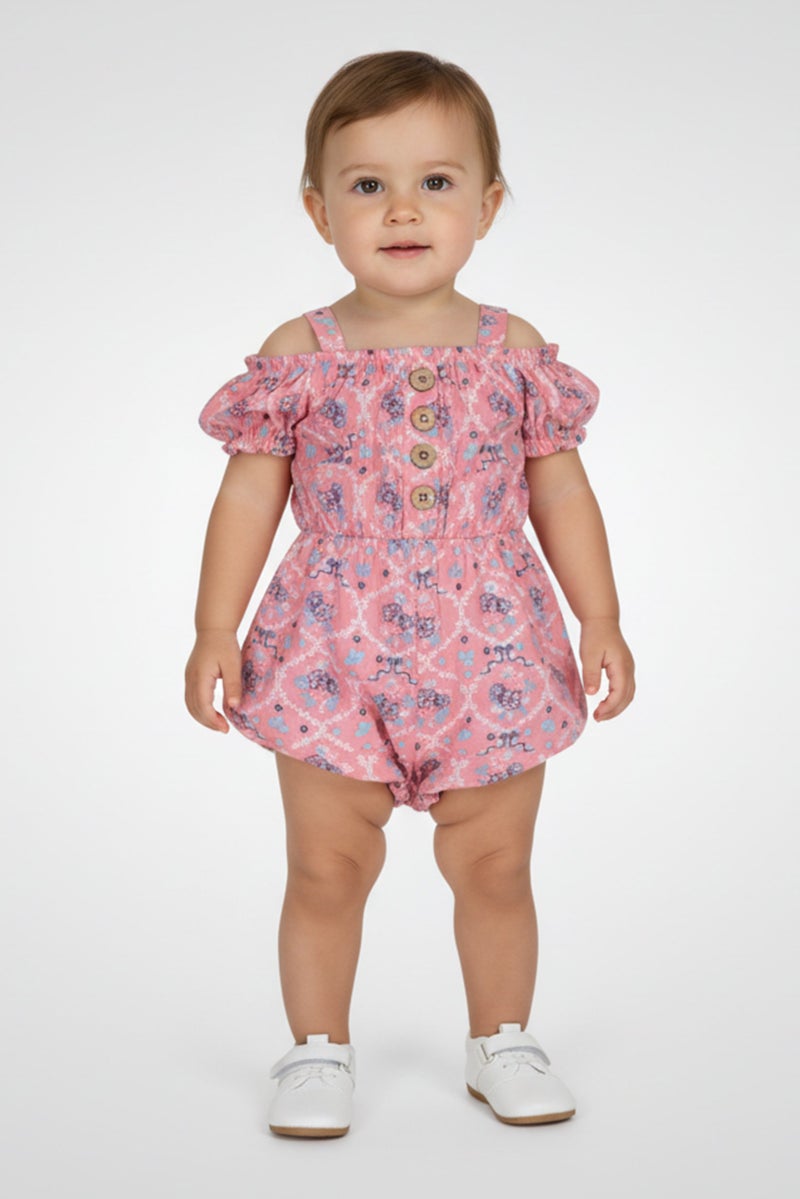 Nanette lepore Toddlers Girl 2 Packs Floral Print Cold Shoulder Playsuits, Multicolor - Image 1