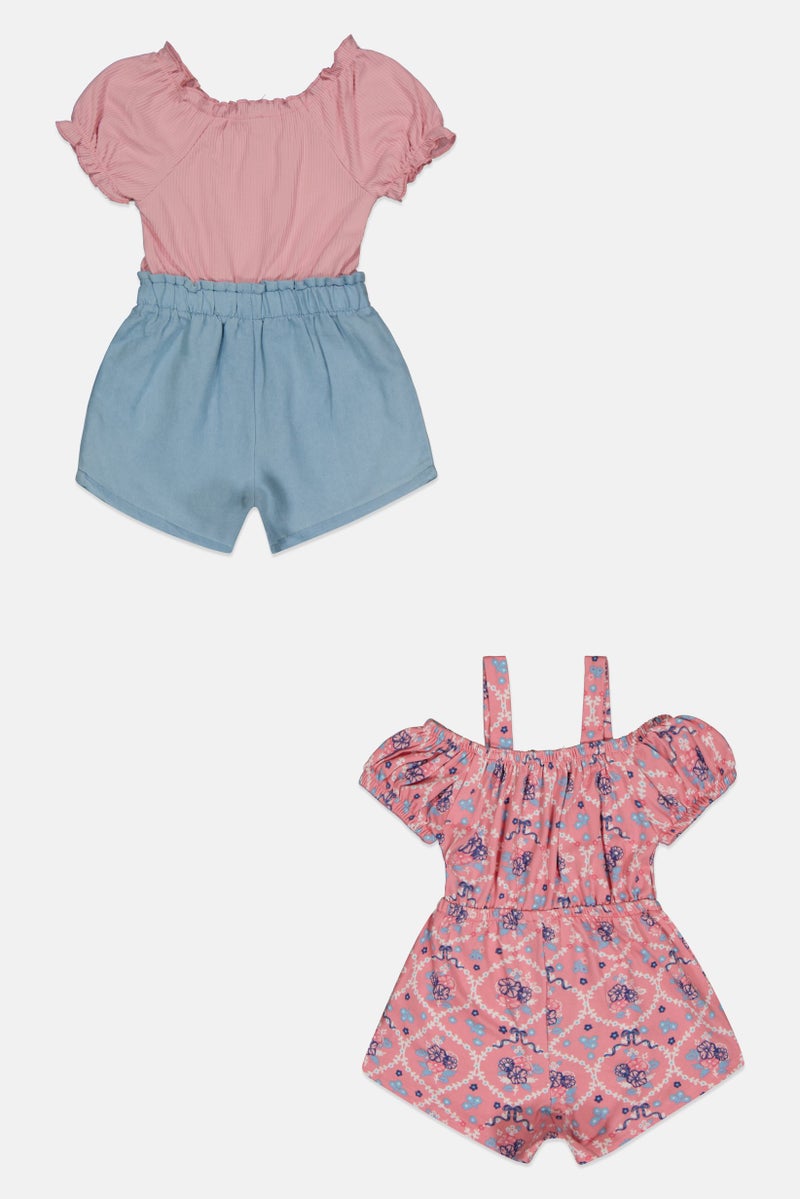 Nanette lepore Toddlers Girl 2 Packs Floral Print Cold Shoulder Playsuits, Multicolor - Image 3