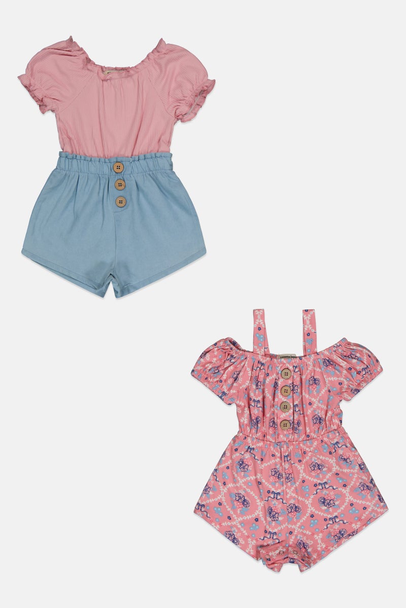 Nanette lepore Toddlers Girl 2 Packs Floral Print Cold Shoulder Playsuits, Multicolor - Image 2