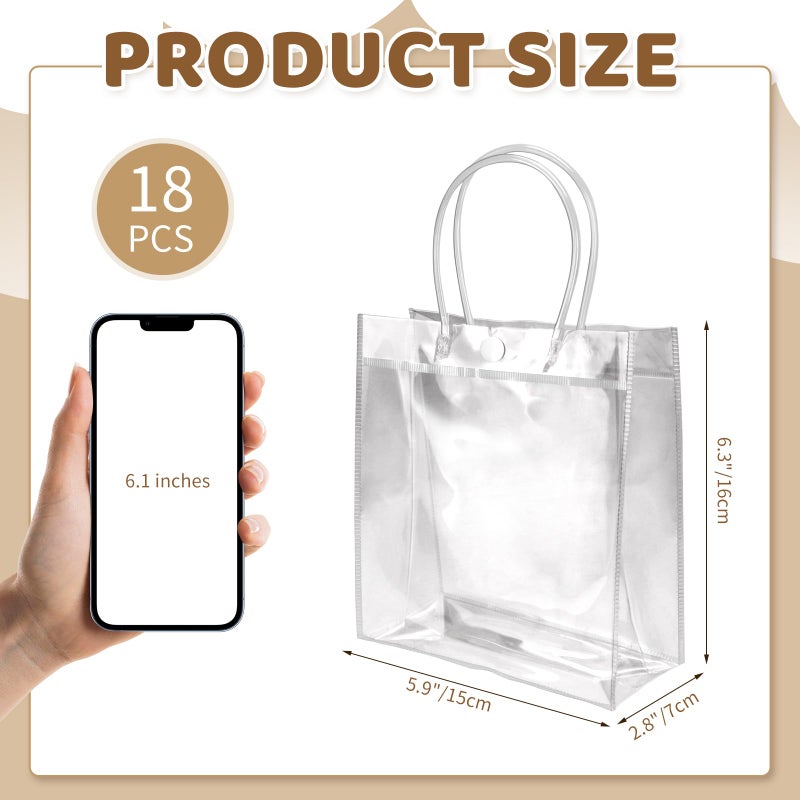 Badenbach 18 Pcs Mini Tiny Clear Gift Bags With Handles 5.9"" X 6.3"" X 2.8"" Transparent Plastic Gift Bags Cute Reusable Clear Party Favor Goodie Bag For Wedding Birthday Baby Shower Mother'S Day - Image 2