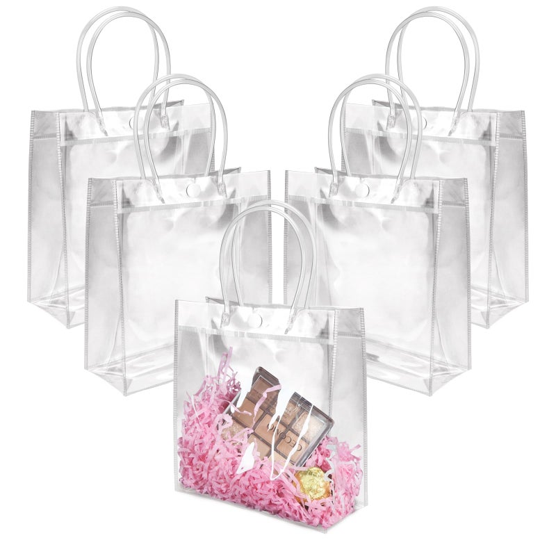 Badenbach 18 Pcs Mini Tiny Clear Gift Bags With Handles 5.9"" X 6.3"" X 2.8"" Transparent Plastic Gift Bags Cute Reusable Clear Party Favor Goodie Bag For Wedding Birthday Baby Shower Mother'S Day - Image 1